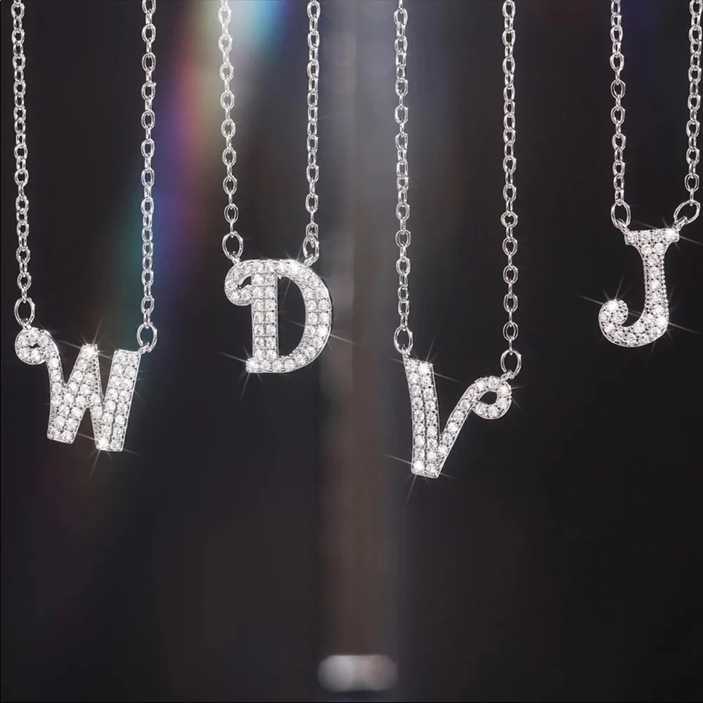 New 925 Silver Initial Letter Diamond Necklaces - Picture 5 of 16